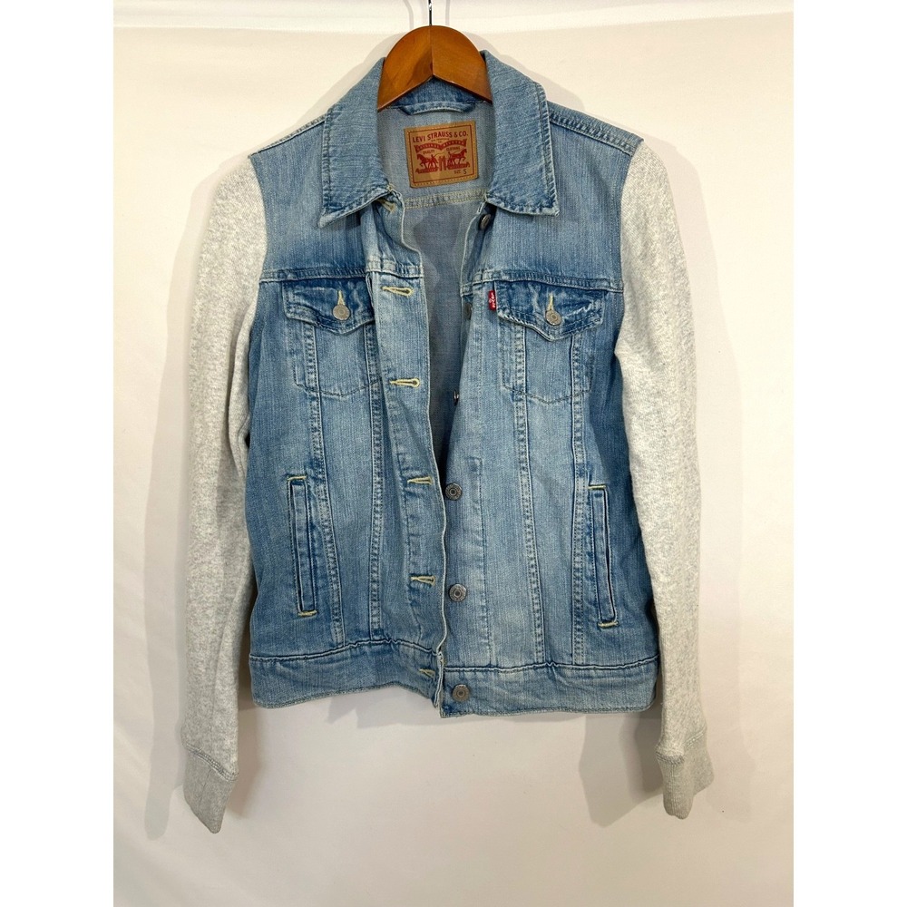 Levi Strauss Womens Sz S Hybrid Trucker Blue Jean Denim Jacket / Sweatshirt